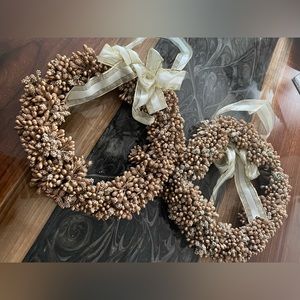 2 gold beaded wreaths with bow 7x7 in